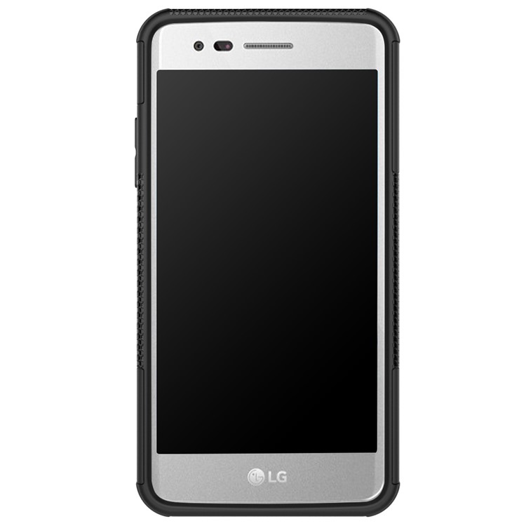 For LG Aristo MS210 (LV3) US Version Tyre Pattern Kickstand PC + TPU Hybrid Case Accessory - Black-8