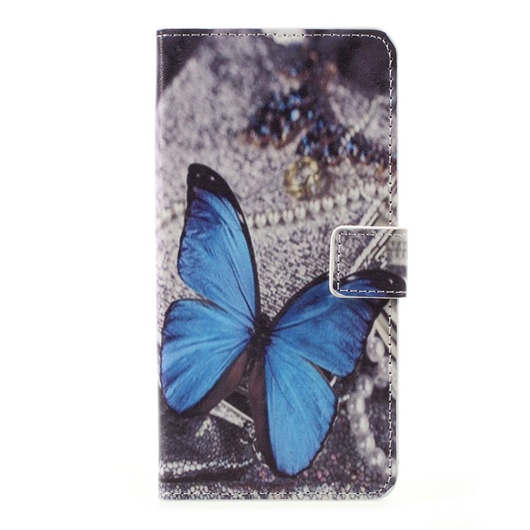 Mobile Accessory Patterned Leather Wallet Stand Case for LG K10 (2017) - Blue Butterfly-1