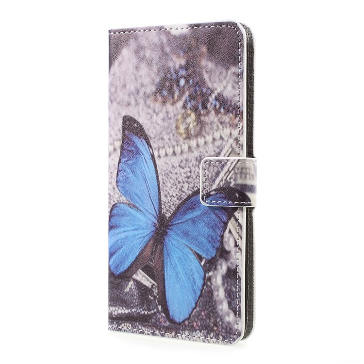 Mobile Accessory Patterned Leather Wallet Stand Case for LG K10 (2017) - Blue Butterfly-2