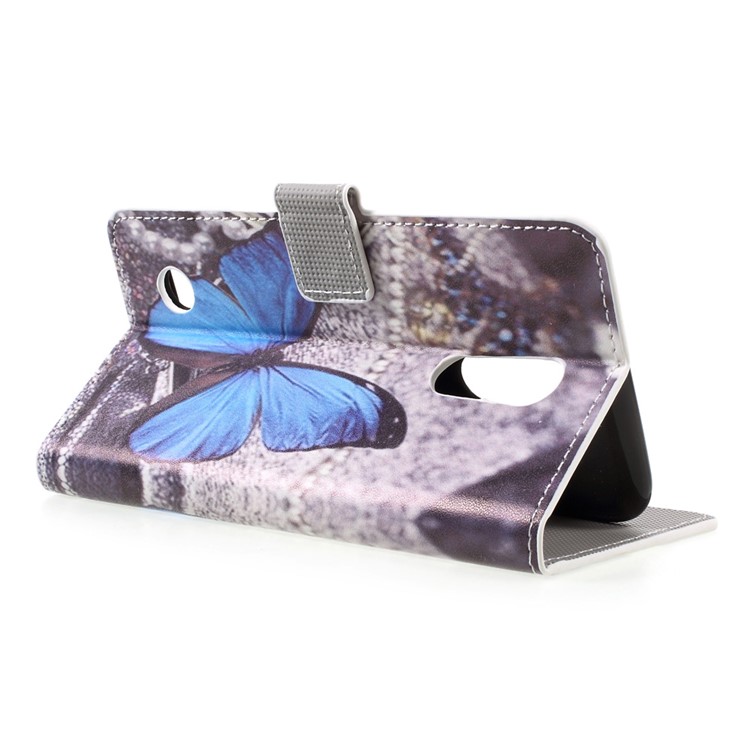 Mobile Accessory Patterned Leather Wallet Stand Case for LG K10 (2017) - Blue Butterfly-5