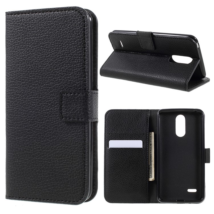 For LG K4 (2017) Litchi Skin Folio Flip PU Leather Stand Cover - Black-1