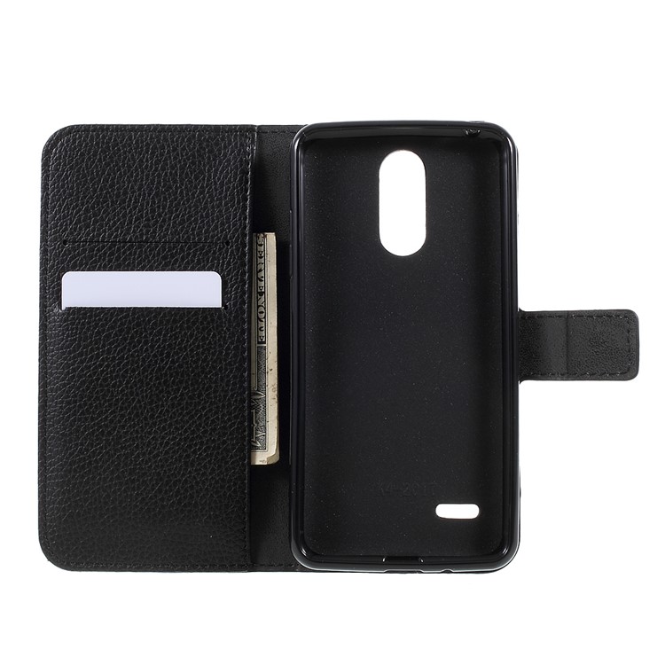 For LG K4 (2017) Litchi Skin Folio Flip PU Leather Stand Cover - Black-6