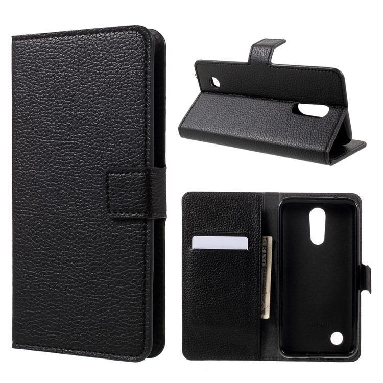 Litchi Skin Leather Wallet Stand Cell Phone Case for LG K10 (2017) - Black-1