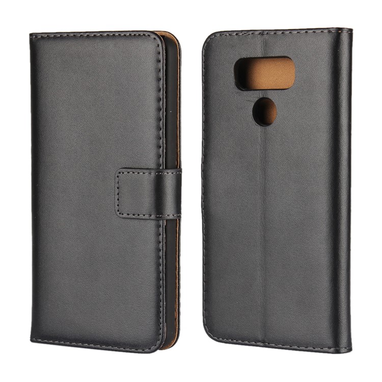 For LG G6 Genuine Split Leather Wallet Protective Case with Stand - Black-1