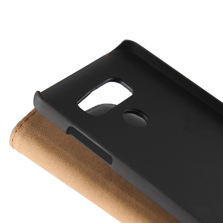 For LG G6 Genuine Split Leather Wallet Protective Case with Stand - Black-10