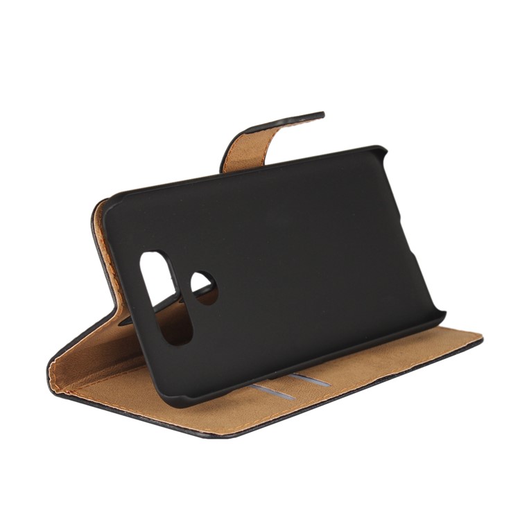 For LG G6 Genuine Split Leather Wallet Protective Case with Stand - Black-2