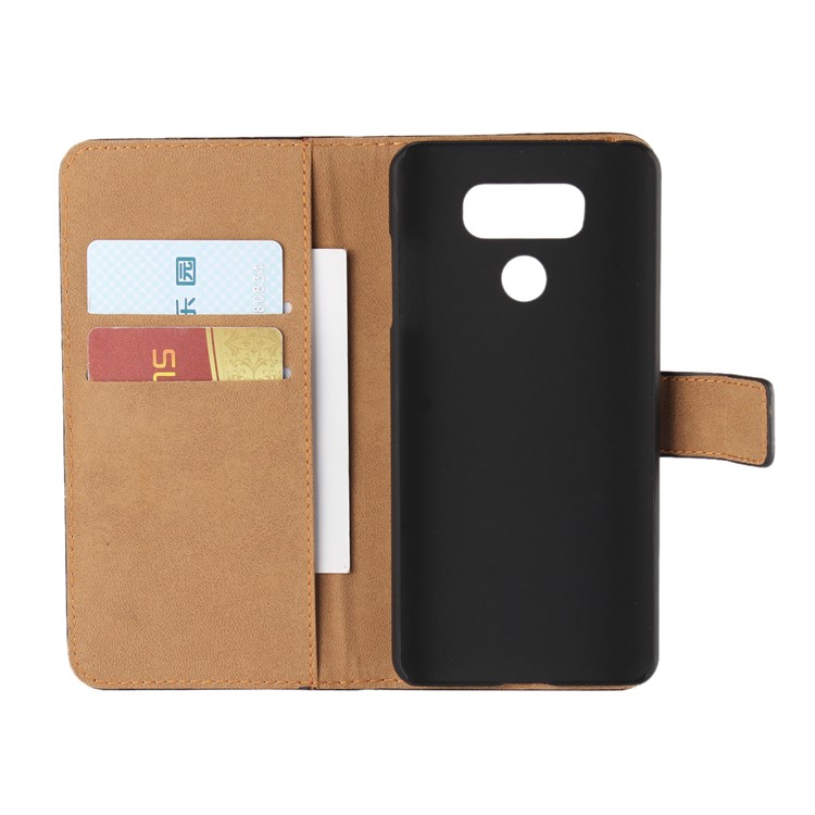 For LG G6 Genuine Split Leather Wallet Protective Case with Stand - Black-4