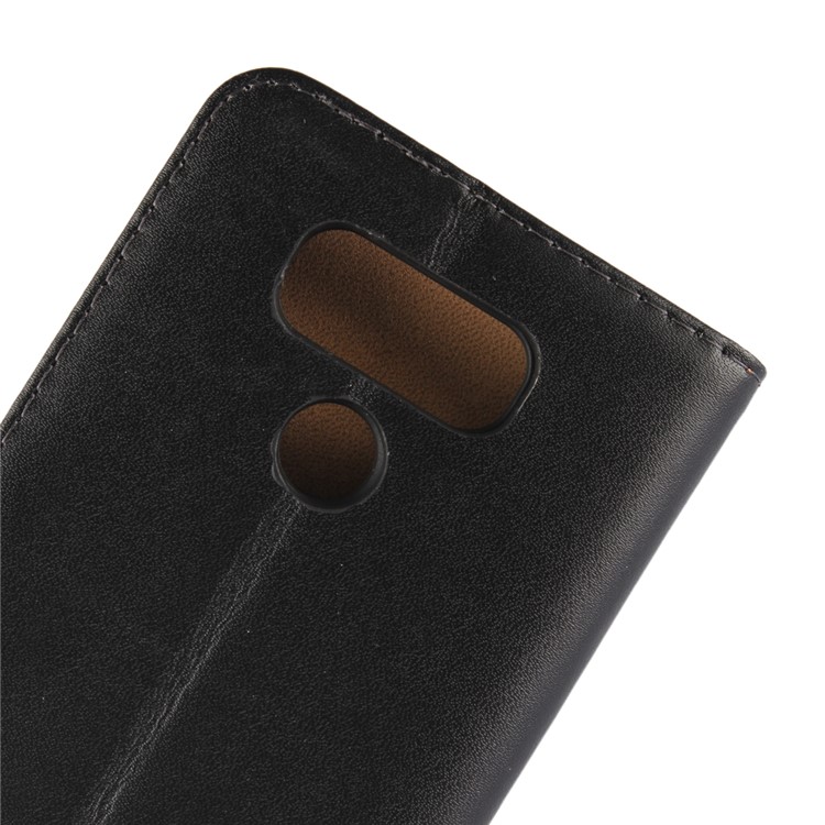For LG G6 Genuine Split Leather Wallet Protective Case with Stand - Black-7