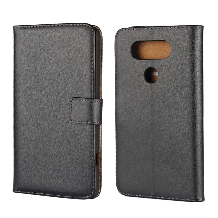 For LG V20 Genuine Split Leather Wallet Phone Case with Stand - Black-1