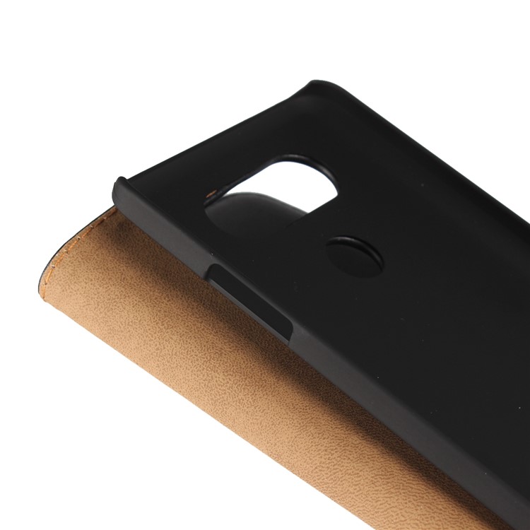 For LG V20 Genuine Split Leather Wallet Phone Case with Stand - Black-10