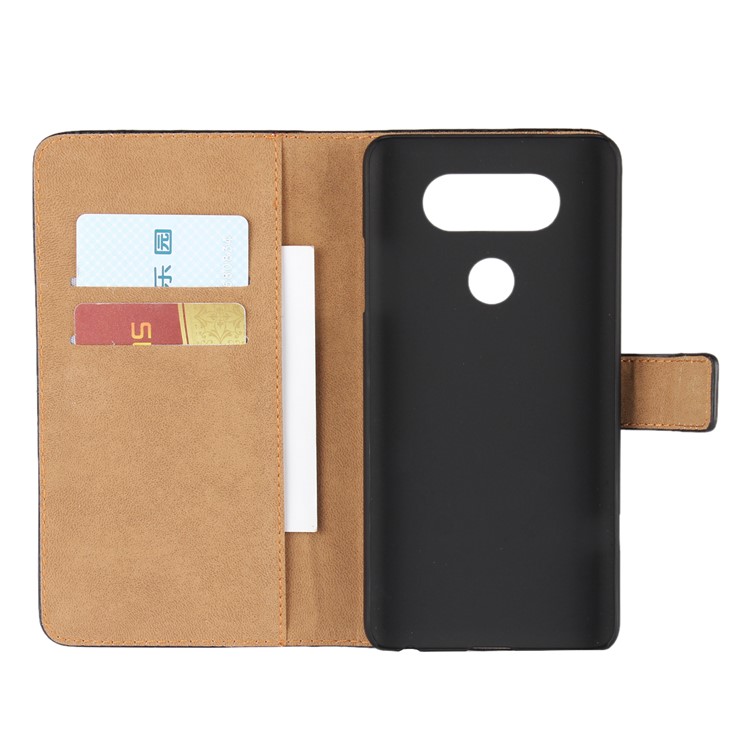 For LG V20 Genuine Split Leather Wallet Phone Case with Stand - Black-4