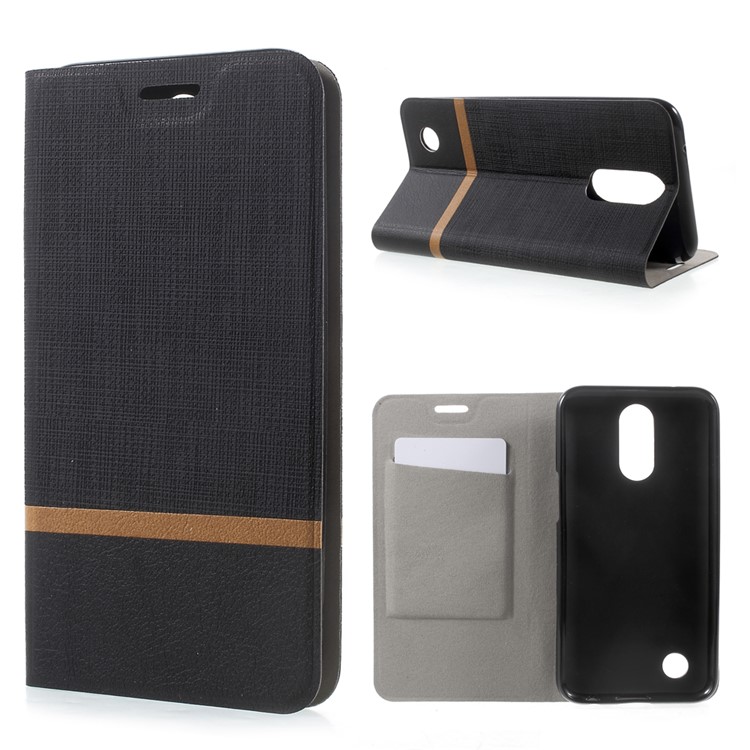 Cross Pattern PU Leather Card Holder Case for LG K10 (2017) LV5 Built-in Steel Sheet - Black-1