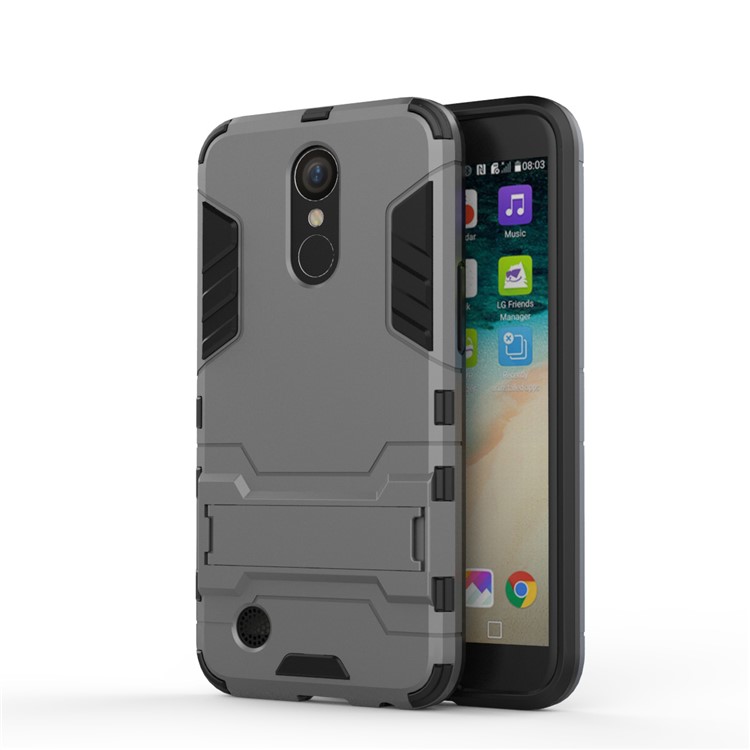 Cool Guard Plastic + TPU Mobile Shell with Kickstand for LG K10 (2017) - Grey-2
