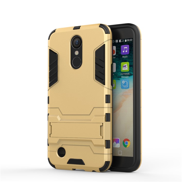Hybrid Back Case Kickstand Cool Guard (Plastic + TPU) for LG K10 (2017) - Gold-2