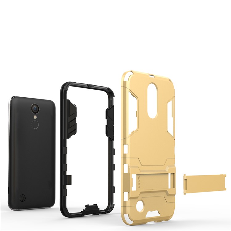 Hybrid Back Case Kickstand Cool Guard (Plastic + TPU) for LG K10 (2017) - Gold-4