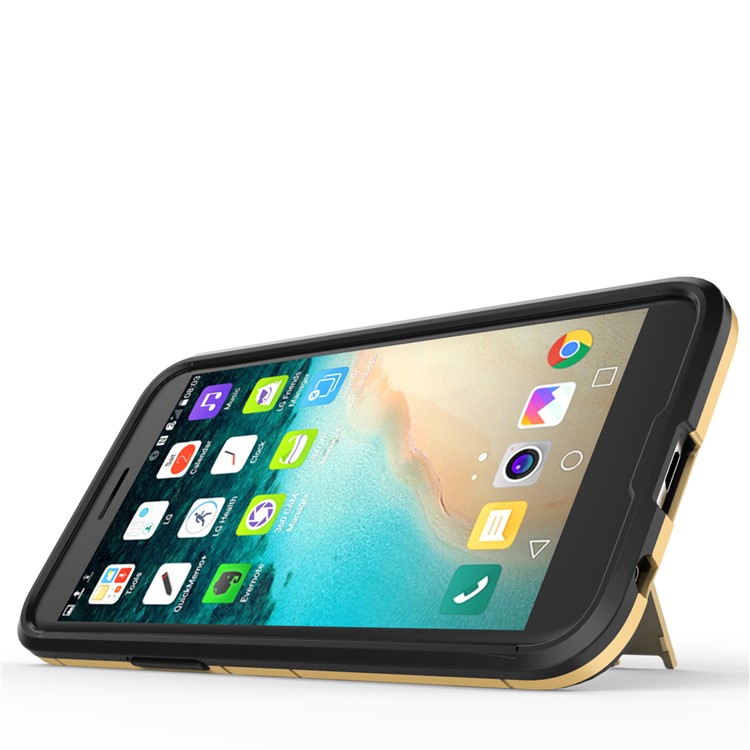 Hybrid Back Case Kickstand Cool Guard (Plastic + TPU) for LG K10 (2017) - Gold-8