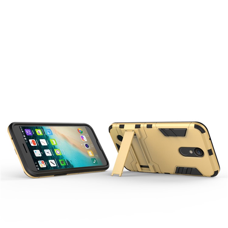 Hybrid Back Case Kickstand Cool Guard (Plastic + TPU) for LG K10 (2017) - Gold-9