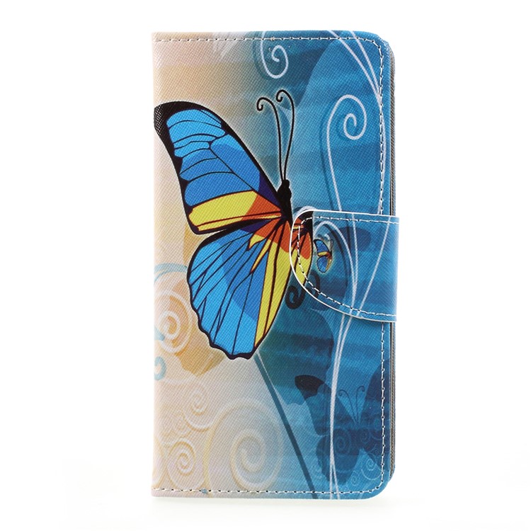 Patterned Leather Wallet Phone Case with Stand for LG K10 (2017) - Blue Butternfly-1