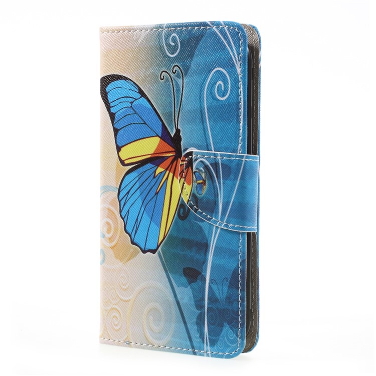 Patterned Leather Wallet Phone Case with Stand for LG K10 (2017) - Blue Butternfly-2