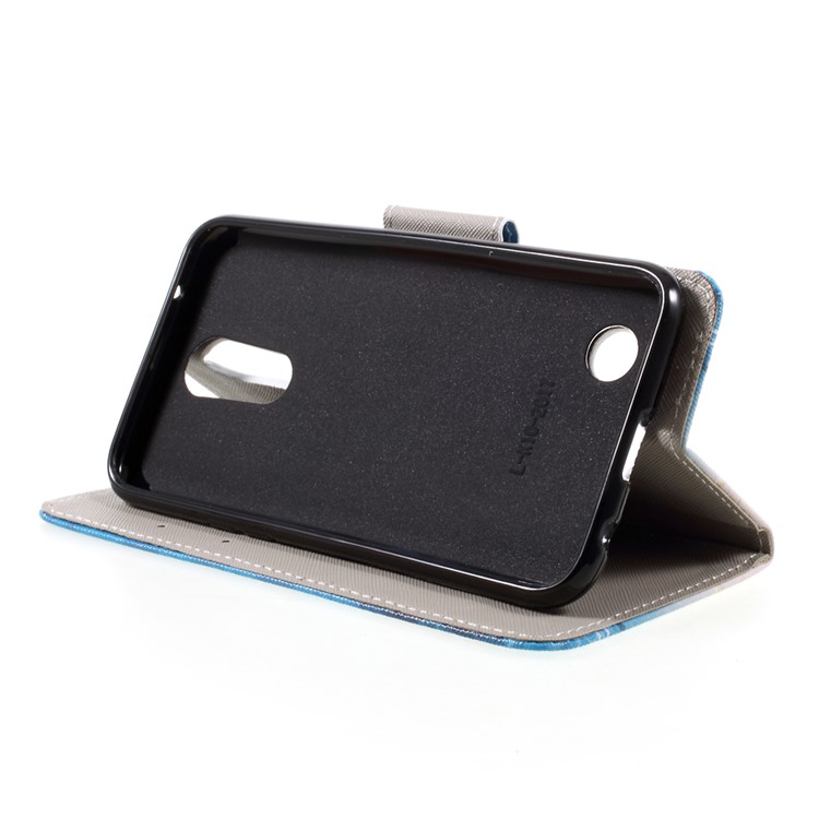 Patterned Leather Wallet Phone Case with Stand for LG K10 (2017) - Blue Butternfly-4