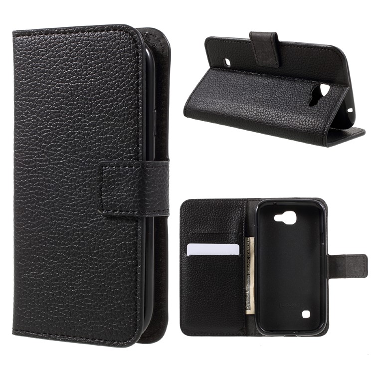 Litchi Texture Leather Wallet Case for LG K3 (2017) - Black-1