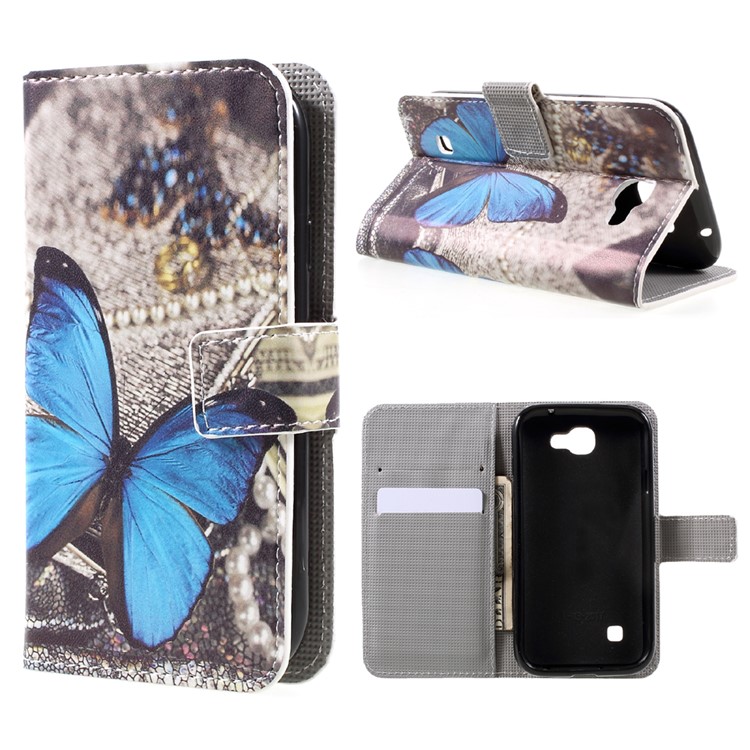 Patterned Leather Stand Wallet Case for LG K3 (2017) - Blue Butterfly-1