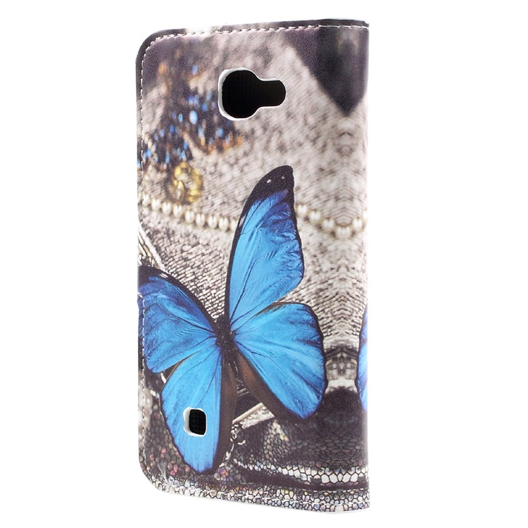 Patterned Leather Stand Wallet Case for LG K3 (2017) - Blue Butterfly-2
