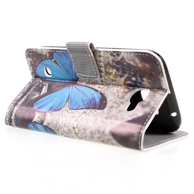 Patterned Leather Stand Wallet Case for LG K3 (2017) - Blue Butterfly-5
