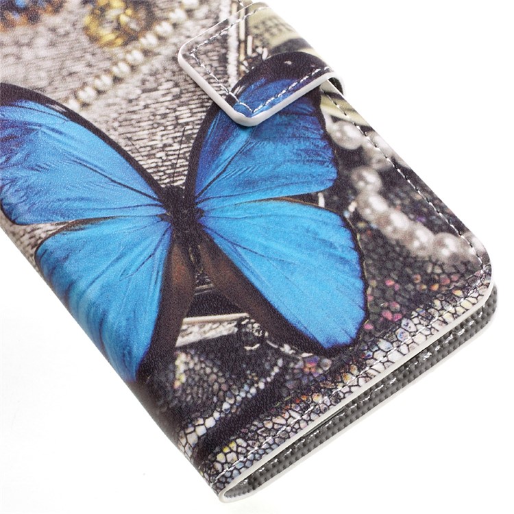 Patterned Leather Stand Wallet Case for LG K3 (2017) - Blue Butterfly-7