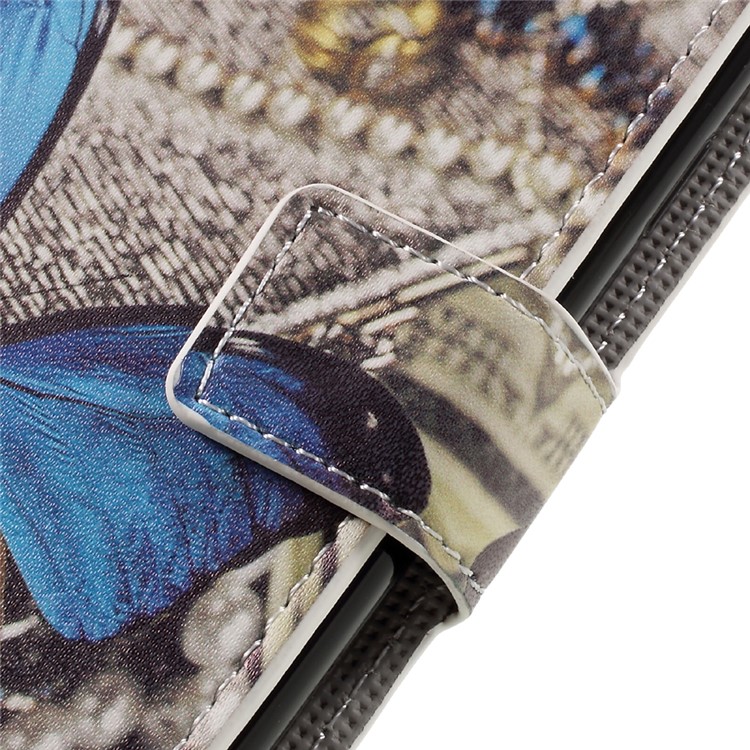 Patterned Leather Stand Wallet Case for LG K3 (2017) - Blue Butterfly-9