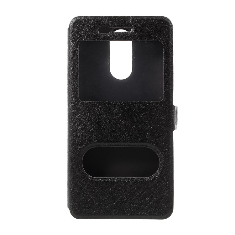 Silk Texture Double Window Leather Stand Flip Case for LG K8 (2017) - Black-3