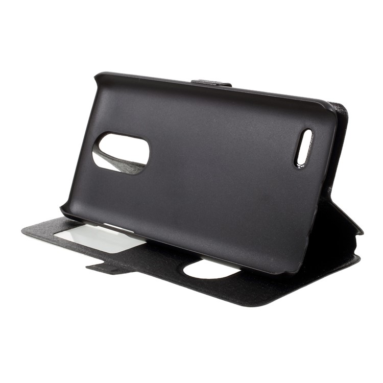 Silk Texture Double Window Leather Stand Flip Case for LG K8 (2017) - Black-4