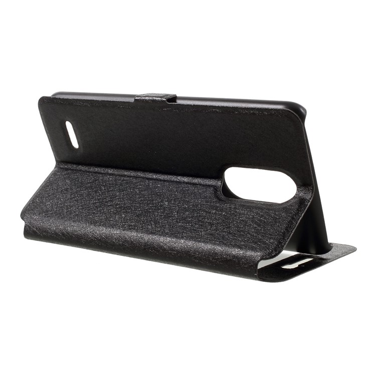 Silk Texture Double Window Leather Stand Flip Case for LG K8 (2017) - Black-5