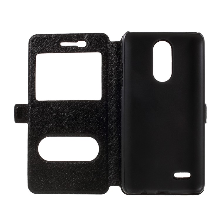 Silk Texture Double Window Leather Stand Flip Case for LG K8 (2017) - Black-6