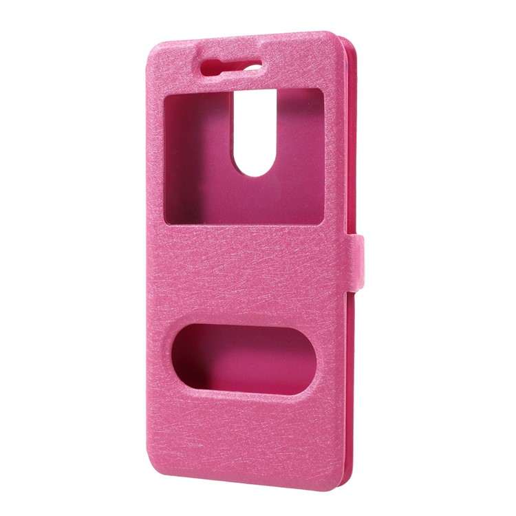 Silk Texture Double Window Leather Stand Phone Cover for LG K8 (2017) - Rose-1