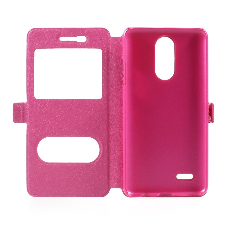Silk Texture Double Window Leather Stand Phone Cover for LG K8 (2017) - Rose-5