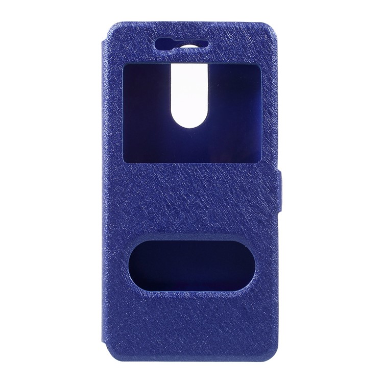 Silk Texture Dual Window Leather Mobile Shell for LG K8 (2017) - Blue-1