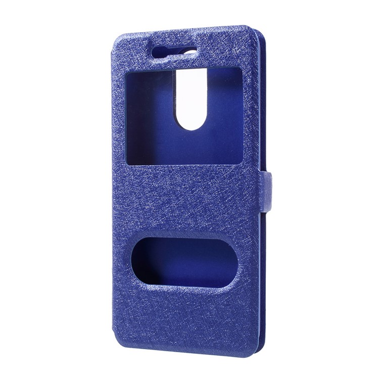Silk Texture Dual Window Leather Mobile Shell for LG K8 (2017) - Blue-2