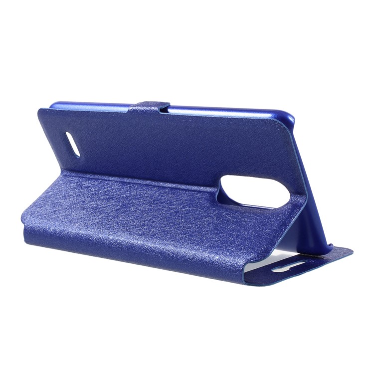 Silk Texture Dual Window Leather Mobile Shell for LG K8 (2017) - Blue-5