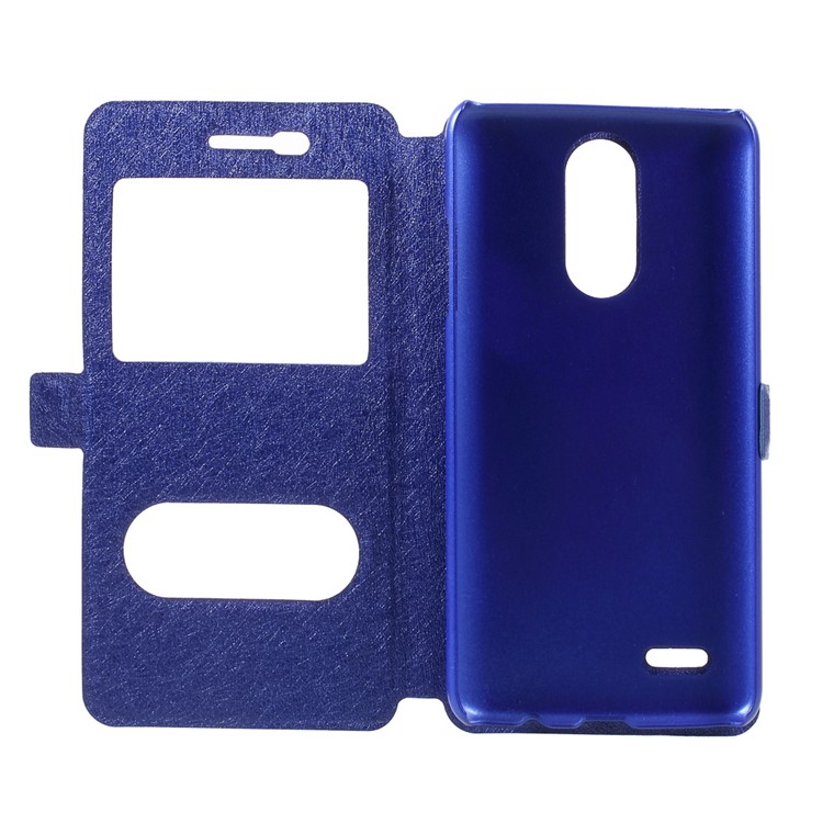 Silk Texture Dual Window Leather Mobile Shell for LG K8 (2017) - Blue-6