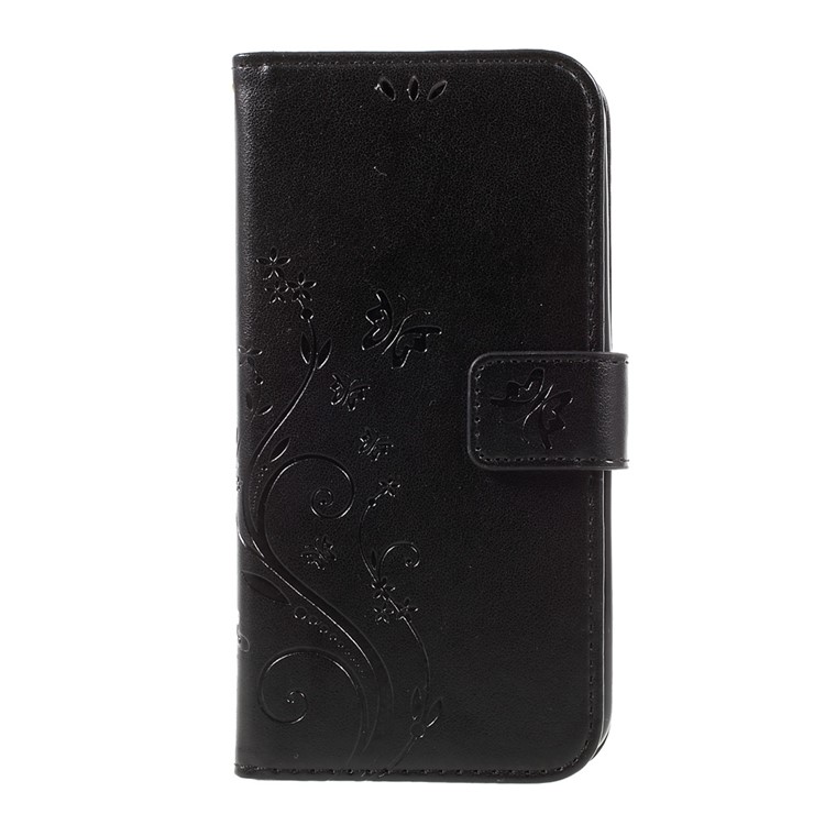Imprinted Butterfly Flower Leather Wallet Stand Cell Phone Case with Strap for LG K10 (2017) - Black-3