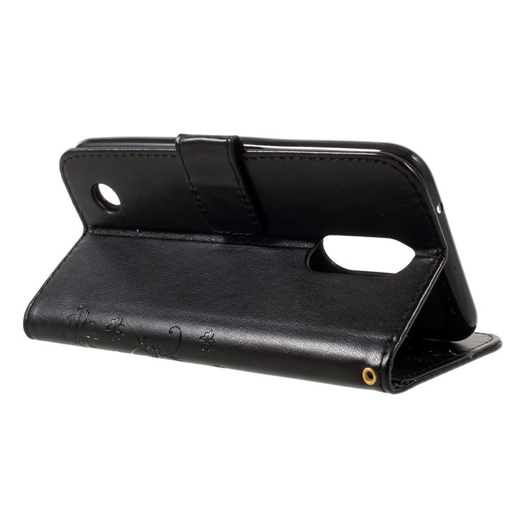 Imprinted Butterfly Flower Leather Wallet Stand Cell Phone Case with Strap for LG K10 (2017) - Black-5