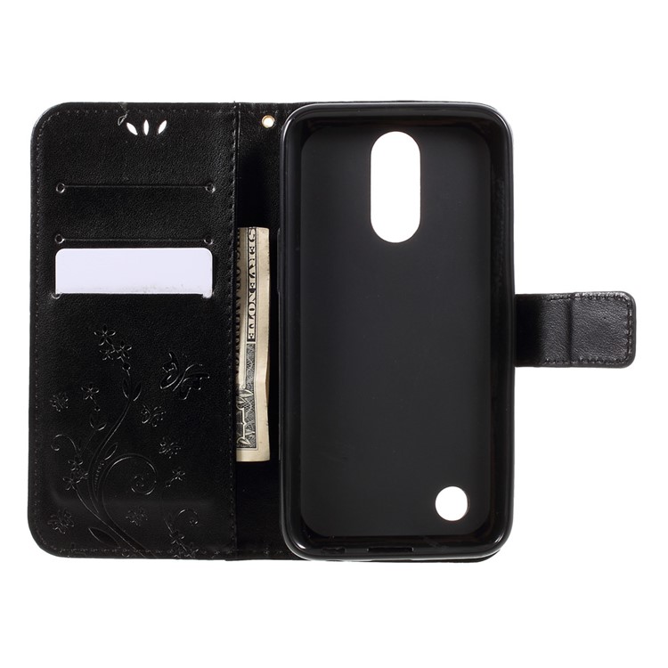 Imprinted Butterfly Flower Leather Wallet Stand Cell Phone Case with Strap for LG K10 (2017) - Black-6