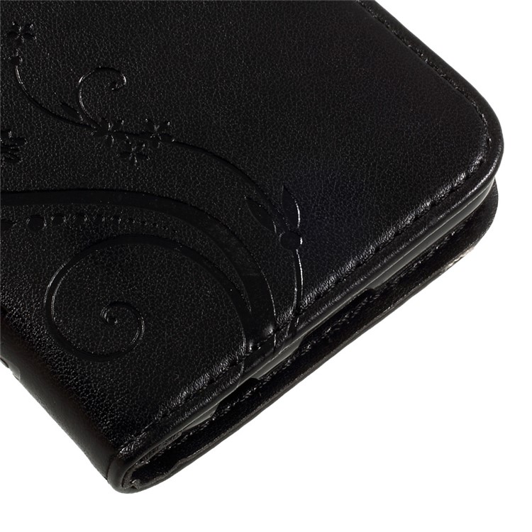 Imprinted Butterfly Flower Leather Wallet Stand Cell Phone Case with Strap for LG K10 (2017) - Black-7
