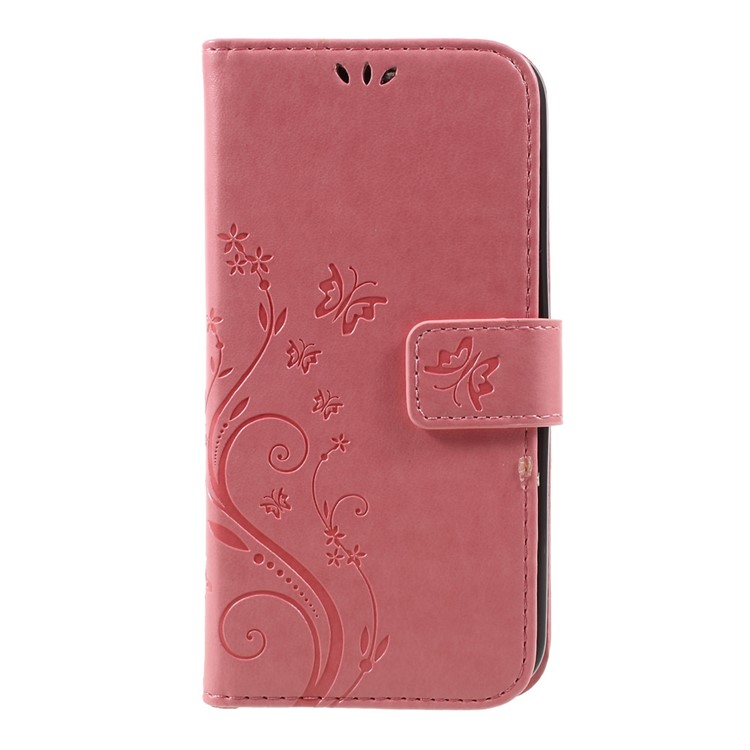 Imprinted Butterfly Flower PU Leather Wallet Stand Phone Case with Strap for LG K10 (2017) - Pink-1