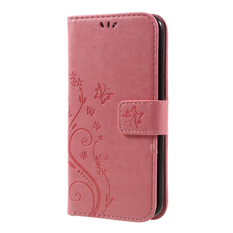 Imprinted Butterfly Flower PU Leather Wallet Stand Phone Case with Strap for LG K10 (2017) - Pink-2