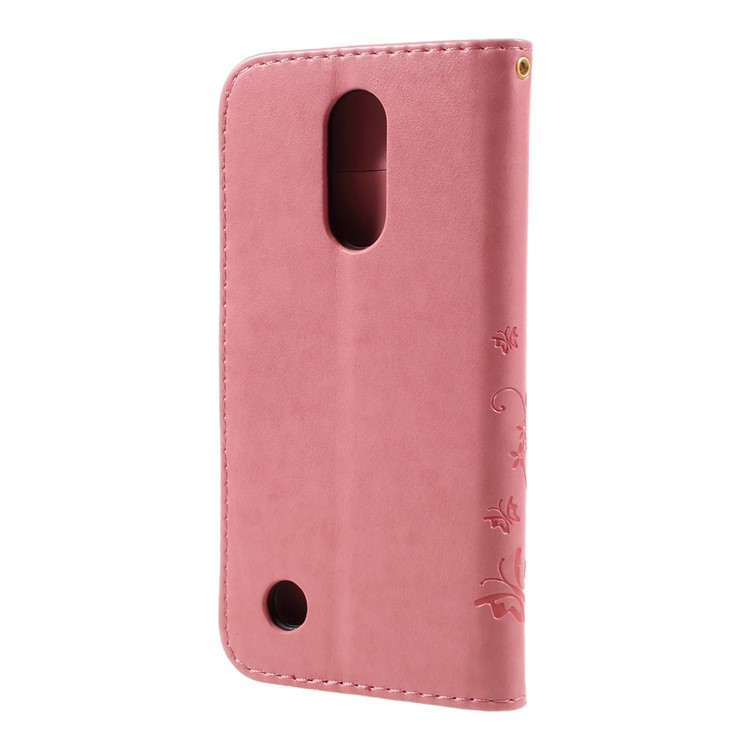 Imprinted Butterfly Flower PU Leather Wallet Stand Phone Case with Strap for LG K10 (2017) - Pink-3