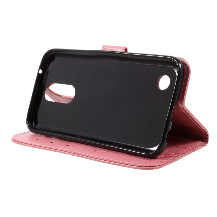 Imprinted Butterfly Flower PU Leather Wallet Stand Phone Case with Strap for LG K10 (2017) - Pink-4
