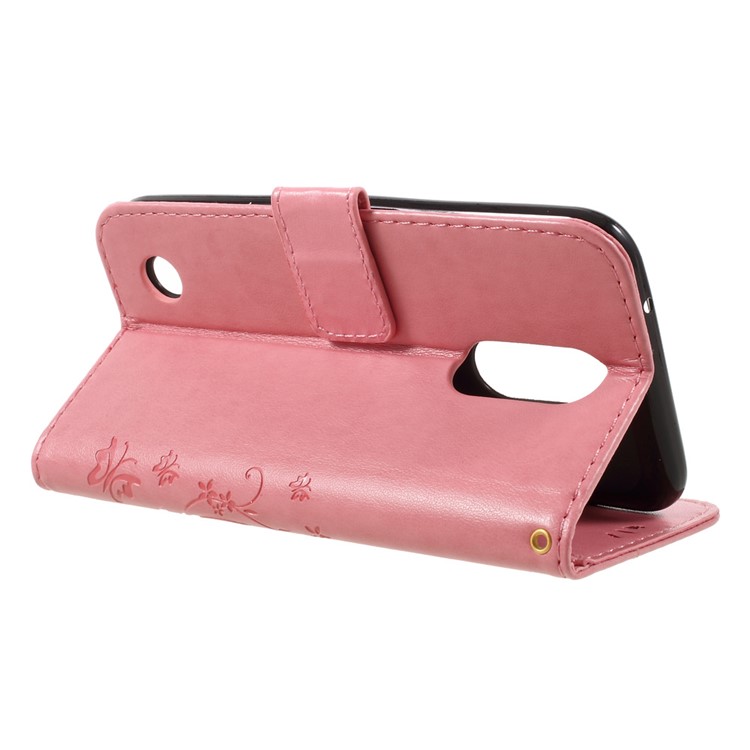 Imprinted Butterfly Flower PU Leather Wallet Stand Phone Case with Strap for LG K10 (2017) - Pink-5