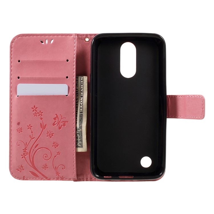 Imprinted Butterfly Flower PU Leather Wallet Stand Phone Case with Strap for LG K10 (2017) - Pink-6